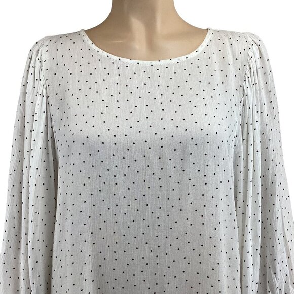Mittoshop Womens Polka Dot Blouse Size Large Top Flounce Long SLeeve - Picture 6 of 7